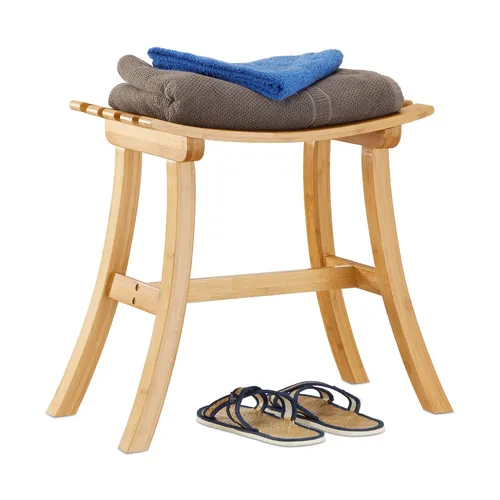 relaxdays Geschwungener Bambus Sitzhocker - Stylischer Sitzhocker aus Bambus im skandinavischen Design, ideal für Flur oder Badezimmer. Platzsparend und vielseitig einsetzbar, bis 120 kg belastbar.