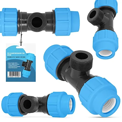 PE-Rohr T-Stück PN16 (32 mm x 1 1/4'' AG x 32 mm)Fitting Verbinder Wasserrohr Bewässerungssystem Dauerhaftes Verbindungsstück für Wasser Bewässerungssysteme Versorgungsleitung Pipeline Sprinklersystem