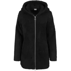 Urban Classics Damen Kapuzenpullover, Regular Fit, Schwarz, L - Funktionsjacke aus weichem Kunstfell, ideal für kühle Tage, mit durchgehendem Full-Zip und praktischen Eingriffstaschen für Komfort und Stil.