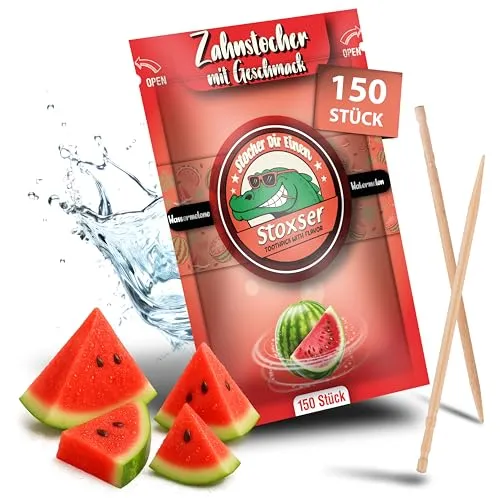Stoxser 150 x Zahnstocher mit Geschmack Wassermelone die Geschmacksrevolution, Zahnstocher Geschmack Kein Kaugummi Unterstützend zu Zahnpasta Zahnsteinentferner Zahnseide Zuckerfrei