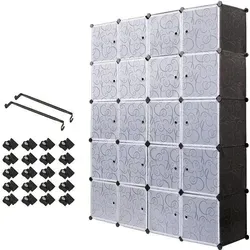 Mondeer Kleiderschrank Steckregal mit Tür - Kleiderschrank mit 20 Kubus, staub- und wasserabweisend, ideal für vielseitigen Stauraum von Kleidung bis Spielzeug.