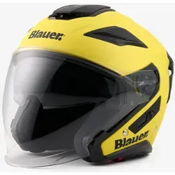 Blauer JJ-01 Monocolor Jethelm, gelb, Größe XS - Motorradhelm mit herausnehmbarem Innenfutter, kratzfestem Visier und Wangenpolster mit Quick-Release-System für Sicherheit und Komfort.