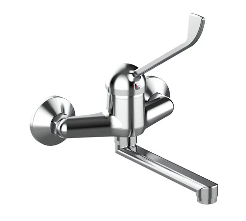 TIEMME K03LC Wand-Spültischbatterie mit Arzthebel - Küchenarmatur mit schwenkbarem Auslauf, aus hochwertigem verchromtem Messing für Langlebigkeit und modernes Design.