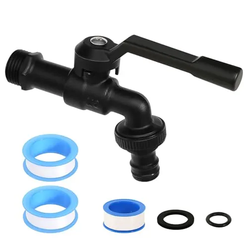 Wasserhahn Garten 1/2 Zoll, Wasserhahn Aussen mit Gartenschlauch Adapter, Messing Kugelhahn Außenwasserhahn garten wasserhahn Frostsicher für Haushalt Garten Schwarz