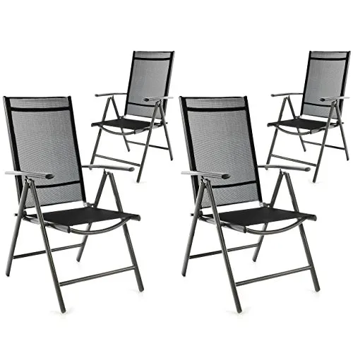 4er Set Klappstuhl schwarz 7-fach-verstellbar Gartenstuhl Aluminium Anthrazit mit Armlehne Hochlehner witterungsbeständig Rahmen anthrazit Balkonstuhl leicht stabil (Rahmenfarbe wählbar)