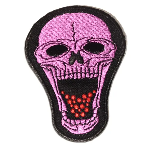 Aufnäher / Bügelbild - Totenkopf Biker - lila - 6 x 8 cm - Patches Aufbügeln
