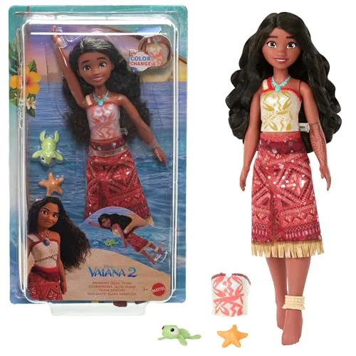 Mattel Disney Vaiana 2 Tautai Puppe - Puppe aus Disney Vaiana 2 mit Farbwechsel-Oberteil und Schwimmbewegungen, ideal für kreative Abenteuer im Wasser, für Kinder ab 3 Jahren.