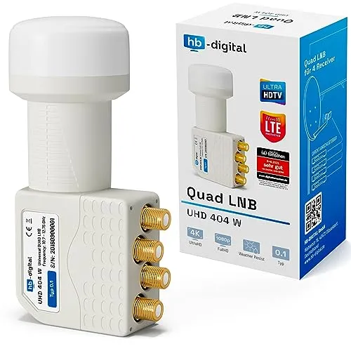 hb-digital Quad LNB (Test SEHR GUT *) LNC Kopf 4 Teilnehmer Direkt LTE Protected Satelliten Digital Sat Full HD TV 3D 4K UHD Kontakte vergoldet Wetterschutz Weiß White