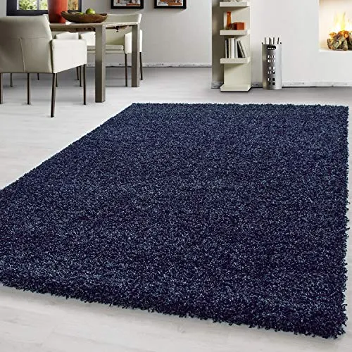Teppium Moderner Hochflor Teppich Läufer Flur 80x150 cm Marineblau - Shaggy Flauschiger Teppich, Extra Weich, Pflegeleicht - Ideal als Bettvorleger Schlafzimmer, Küchenläufer, Wohnzimmerteppich