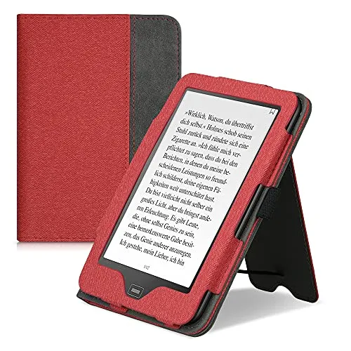 kwmobile Hülle kompatibel mit Tolino Vision 1/2 / 3/4 HD Hülle - Flip Case mit Handschlaufe - Kunstleder Cover - Rot Dunkelgrau