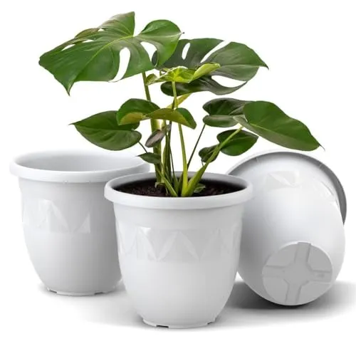 Blumentopf Capri 3er Set Durchmesser 18 cm Weiß große Übertöpfe für Innen und Außen aus Kunststoff für Plant Pot Balkon Terrasse Blumentöpfe Pflanzkübel Kräutertopf Blumenkübel