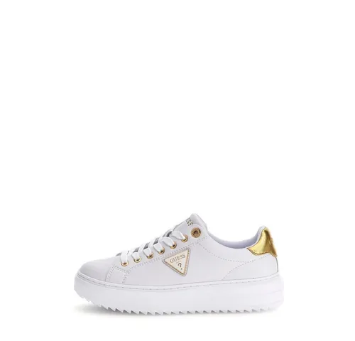Guess Denisa Sneaker für Damen – Weiß Gold - Stylische Damen Sneaker aus Kunstleder mit gepolstertem Kragen und Plateau-Sohle für optimalen Komfort und Haltbarkeit – ideal für urbanen Lifestyle.