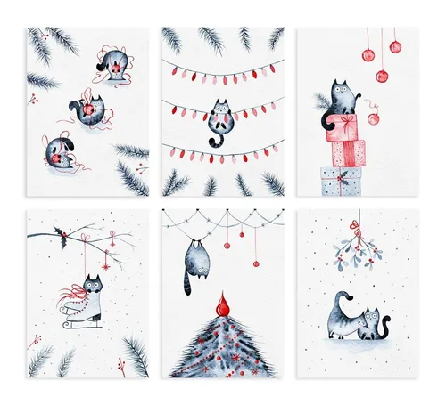 Weihnachtskarten Set KATZEN 6er Set Weihnachtskarten Katze Weihnachten
