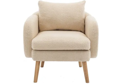 OKWISH Sessel Polstersessel Armlehnensessel Freizeitsessel Einzelsessel Loungesessel (mit Kissen, Sessel mit extra dickem Kissen, Beine aus Massivholz), Moderner, schlichter Teddy-Samtstuhl