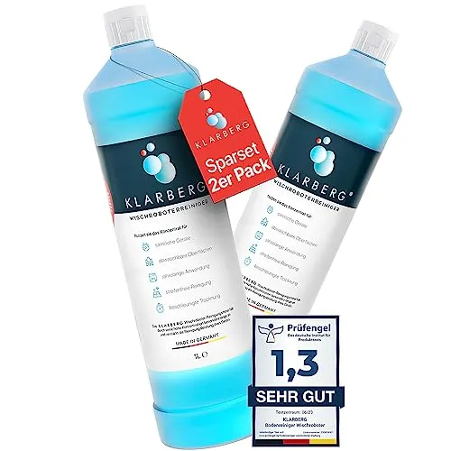 KLARBERG® 2x1L Bodenreiniger Wischroboter Reinigungsmittel Konzentrat 1:100 I Frischer Duft mit unserem Reinigungsmittel für Saugwischer I Saugroboter Reinigungsmittel, Laminat, Fliesen