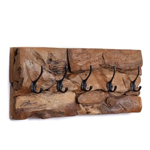 CREEDWOOD Holz WANDGARDEROBE Mara | 5 Haken aus Treibholz - Wandgarderobe aus einzigartigem Treibholz, handgefertigt und nachhaltig. Mit 5 stabilen Haken bietet sie praktischen Stauraum und bringt den Charme der Natur in dein Zuhause.
