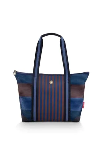 Pip Studio Tilda Tragetasche Mittel Streifen Blau - Damen-Shopper mit stilvollem Streifenmuster in Blau, Rosa und Taupe, ideal für einen verspielten Look und praktische Nutzung im Alltag.