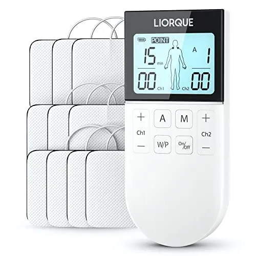 LIORQUE TENS Gerät – Schmerztherapie für effektive Schmerzlinderung - Muskel- & Nervenstimulationsgeräte mit 15 Modi, 2 Kanälen und wiederverwendbaren Elektroden für individuelle Schmerzlinderung und Muskelaufbau.