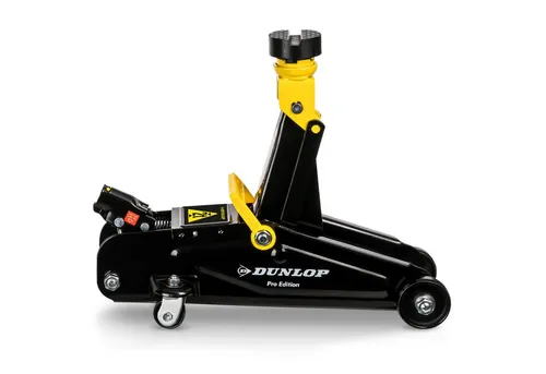 Dunlop Hydraulikheber Pro Edition - 2t Wagenheber für PKW - Wagenheber mit 2000 kg Tragfähigkeit, ausgestattet mit 2 lenkbaren und 2 starren Rollen für optimale Mobilität und Stabilität.