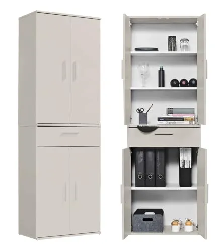 mokebo Mehrzweckschrank 'Der Praktische' (60x180 cm) – Flexibel einsetzbar - Vielseitiger Schrank mit Schublade und mehreren Fächern, ideal als Büroschrank oder Flurschrank. Hergestellt in Deutschland, bietet er durch individuelle Einlegeböden zusätzlichen Stauraum.