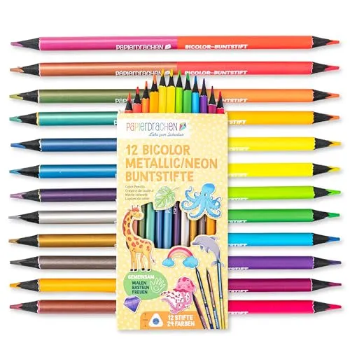 Papierdrachen 12 Bicolor Buntstifte – 24 satte Farben – Set