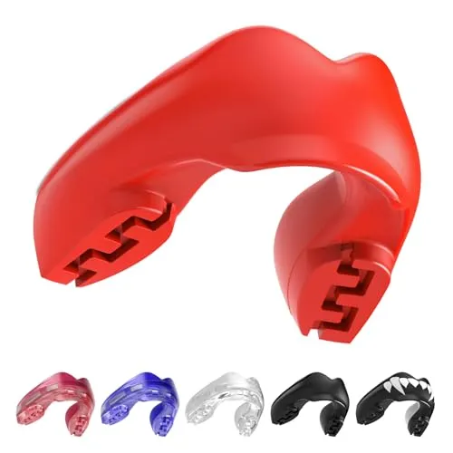 SAFEJAWZ Sport Zahnschutz für Zahnspangen (Rot) - Sportmundschutz mit BRACE HARBOUR-Design für vollständigen Schutz und perfekte Passform. Ideal für Vollkontakt-Sportarten wie Rugby und MMA, schützt Ihre Zahnspange zuverlässig.