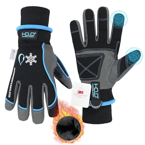 HANDLANDY wasserdichte Thermowinterhandschuhe, isolierte, Winddichte Touchscreen-Arbeitshandschuhe zum Skifahren und Snowboarden für kaltes Wetter für Männer und Frauen (blau, Größe L)