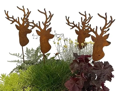 LB H&F Lilienburg 4er Set Hirsch Geweih Gartenstecker rost Winterdeko Weihnachtsdeko edelrost deko Weihnachten Dekoration Hirsch Metall (4er Set Hirsch)