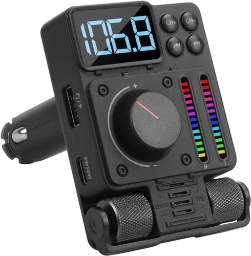 August CR235 - FM Bluetooth 5.3 Transmitter Auto Radio Adapter - Freisprecheinrichtung mit Siri/Google Assistant Bass&Höhen - 30W PD Schnelles Autoladegerät USB Stick Mikrofon MP3 Player FM Tuned