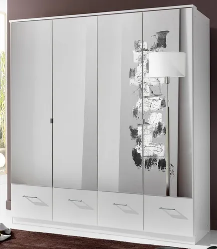 Wimex Kleiderschrank Imago weiß 180 cm - Kleiderschrank mit 4 Türen und dekorativen Spiegeltüren, bietet viel Stauraum und ist pflegeleicht, ideal für moderne Schlafzimmer.