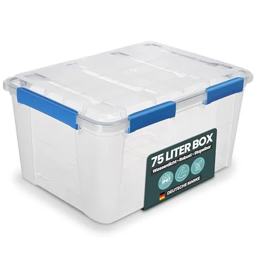 Kreher® 75L Aufbewahrungsbox – Wasserdicht, Stapelbar & Transparent