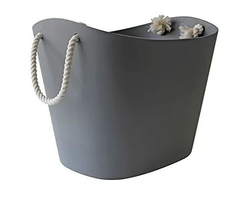 Hachiman Balcolore L Aufbewahrungskorb, Grau, 38 L - Vielseitiger Aufbewahrungskorb für Wäsche, Spielzeug oder Einkäufe. Mit praktischen Baumwoll-Tragegriffen und stapelbar für platzsparende Lagerung. Made in Japan aus flexiblem Kunststoff.