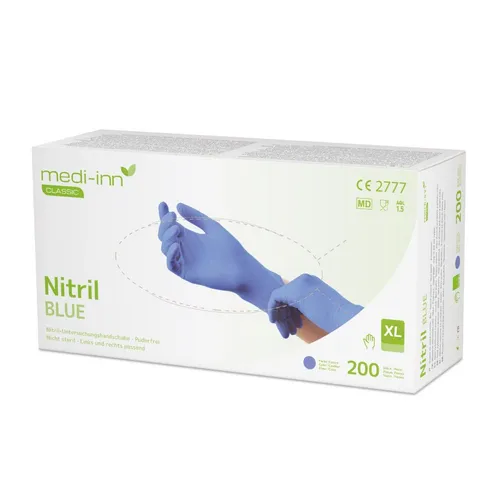 Medi-Inn Nitril blue Einmalhandschuhe XL - 1000 Stück - Arbeits- & Schutzkleidung: Hochwertige, puderfreie Nitrilhandschuhe für vielseitigen Schutz in Medizin, Lebensmittelverarbeitung und Chemie. Elastisch, reißfest und hautverträglich, ideal für anspruchsvolle Anwendungen.