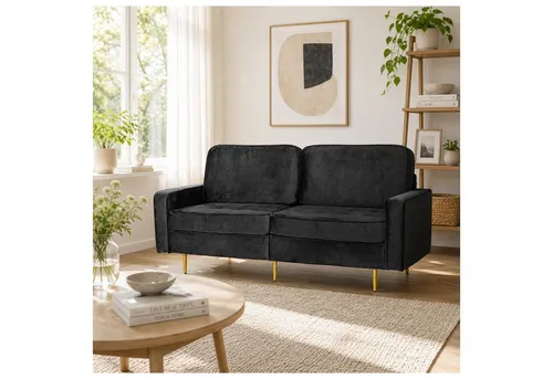 HTI-Living Sofa Sidonie Velvet Schwarz – Luxus für Ihr Zuhause - Stylisches 2-Sitzer Sofa im modernen Design mit edlem Velvetbezug. Goldene Metallfüße setzen elegante Akzente. Ideal für kleine Wohnungen und moderne Wohnkonzepte – für hohen Sitzkomfort und ansprechende Optik.