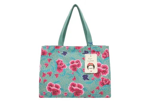 Fritzi aus Preußen Easy 01 Canvas Shopper - Frida Kahlo Design - Shopper im kreativen Frida Kahlo Look, geräumig mit Zipper und verstärktem Boden, ideal für Kunstliebhaber und den Alltag.