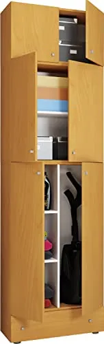 VCM Holz Besenschrank mit 6 Fächern - Büroschrank mit hochwertigem Metallbeschlägen, praktische Fachbodeneinteilung und großem Staubsauger-Fach. Maße: H. 240 x B. 70 x T. 39 cm.