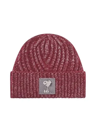 CODELLO X Peanuts Strickmütze mit Snoopy-Patch in Rot - Stylische Strickmütze von Codello mit niedlichem Snoopy-Patch. Ideal für kalte Tage und ein modisches Accessoire für jeden Look! Perfekt für die kühle Jahreszeit.