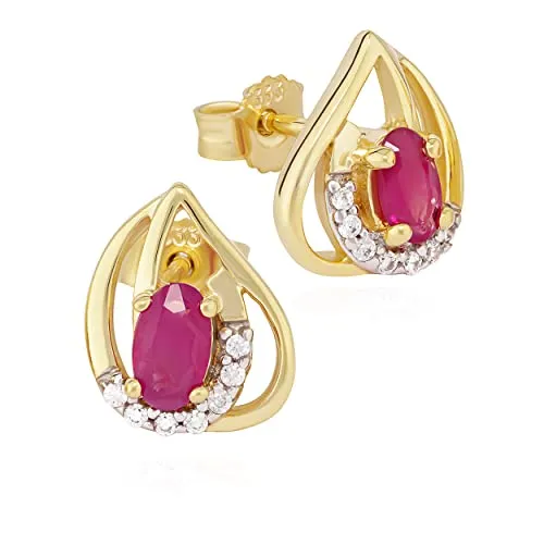 NKlaus Paar echt Rubin Herz Ohrstecker 333 Gelb Gold 8 Karat - Ohrringe für Damen mit echten Rubinen und Zirkonia, in Herzform und edlem 333 Gelbgold, ideal für besondere Anlässe oder als Geschenk.