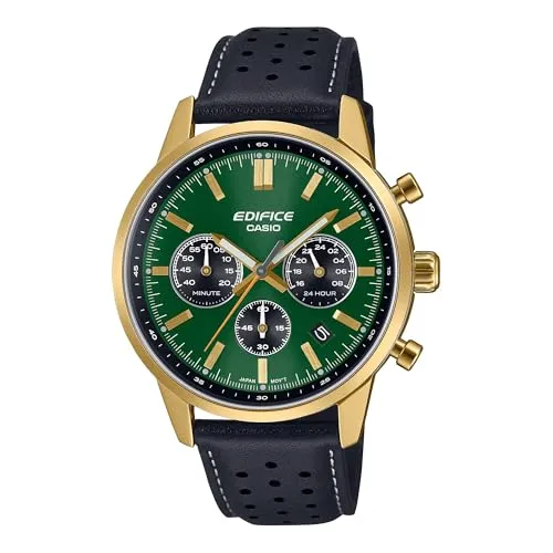 CASIO EDIFICE Chronograph EFR-575CL-3AEF - Chronograph für Herren mit grünem Zifferblatt und goldfarbenem Edelstahlgehäuse, wasserdicht bis 10 bar und ausgestattet mit leuchtenden Zeigern für optimale Lesbarkeit.