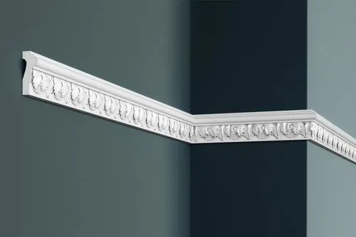 Hexim Stuckleiste CR924, 2 Meter / 1 Leiste, Stuckleisten Wand flach Barock Stil, PU Hartschaum weiß - 2m Wandleisten gemustert Zierleisten Flachprofile Polyurethan (2 Meter)