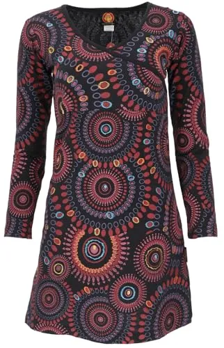 GURU SHOP Hippie Minikleid Boho Chic - Freizeitkleid für Damen aus Baumwolle, mit einzigartigem Mandala-Design und besticktem V-Ausschnitt, perfekt für einen lässigen, bohemian Look.