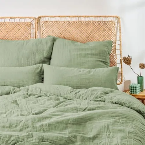 Blumtal Bettwäsche Musselin 100% Baumwolle im Set, Kopfkissenbezug & Deckenbezug, 2 teilig, Grün - Bettwäsche-Sets aus 100% Baumwolle in hochwertigem Musselin, atmungsaktiv und besonders weich für einen erholsamen Schlaf.