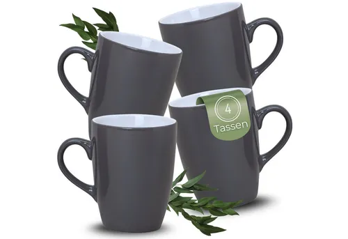 matches21 HOME & HOBBY Tasse Kaffeetassen 4er Set aus Keramik 340ml, Teetassen in Grau, 4-tlg., Keramik, Moderne Kaffeebecher Spülmaschinenfest & Mikrowellengeeignet