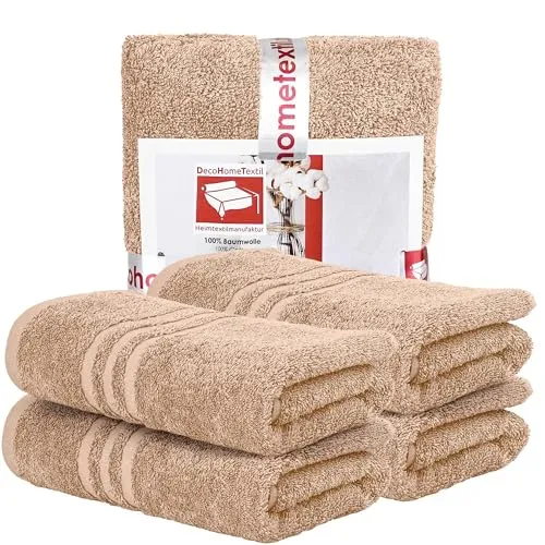 DecoHomeTextil Handtuch-Set 4 Handtücher 50 x 100 cm in Beige aus 100% Baumwolle, hochwertig, kuschelweich und saugstark