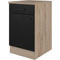 Flex Well Unterschrank Capri mit Schublade und Drehtür - Küchenunterschrank in Schwarz Matt, antifingerprint, reversibel montierbar, ideal für moderne Küchen mit viel Stauraum und eleganter Optik.