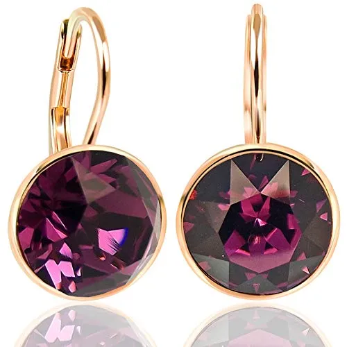 NOBEL SCHMUCK Ohrringe Rosegold Beere Amethyst Markenkristalle 925 Sterling - schlicht modern