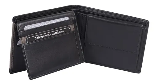 GlücksNugget Geldbörse Leder Scheintasche schwarz grau - Elegante Geldbörse mit 8 Kreditkartenfächern und 2 Ausweissichtfenstern. Das praktische Design umfasst ein Reißverschlussmittelfach und ein Ausweissteckfach für optimale Organisation.