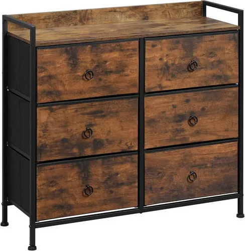 Woltu Kommode mit 6 Stoffschubladen - Schubladenkommode im Industrial Stil, bietet robuste Aufbewahrungslösungen mit stabiler Konstruktion und stilvollem Vintage-Design.