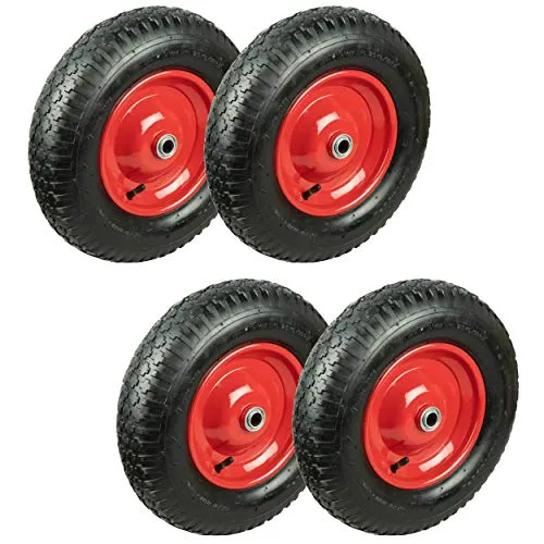 HRB Schubkarrenrad, 4 Stück mit Metallfelge 400 x 100 x 20 mm, Nabe 75 mm Kugellager 180 kg