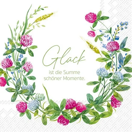 Servietten Glück ist Glück im Kleekranz Rotklee Natur Sprüche Deko 33x33cm 20